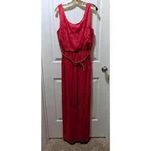 Luxology Red Sleeveless Women's L Belted Maxi Dress Long Lace Spring Summer